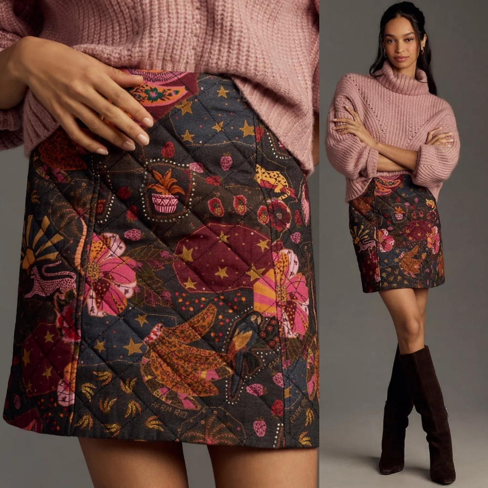 Farm Rio printed quilted mini skirt